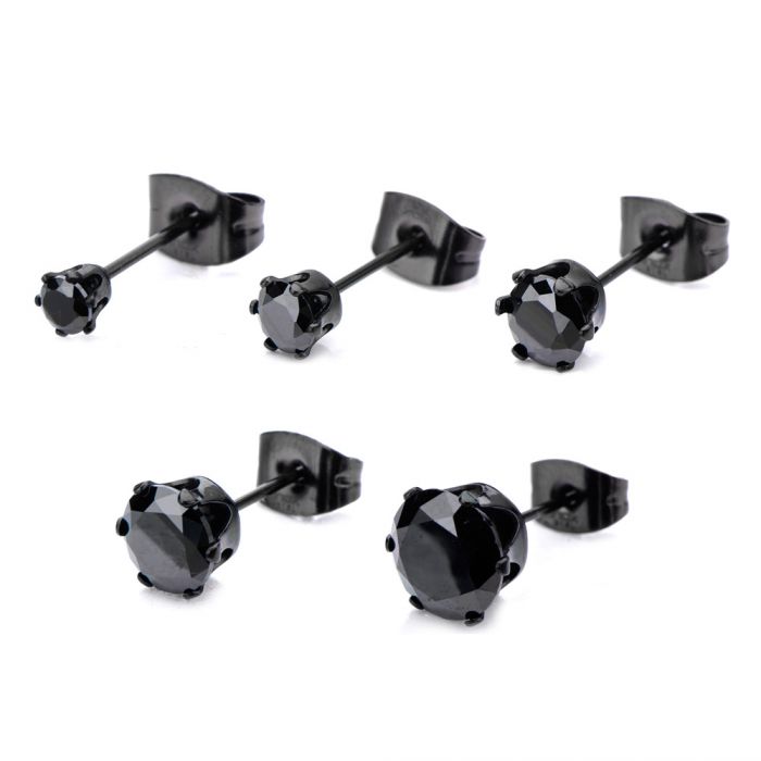 Black Plated Steel with Black CZ Stud Earrings