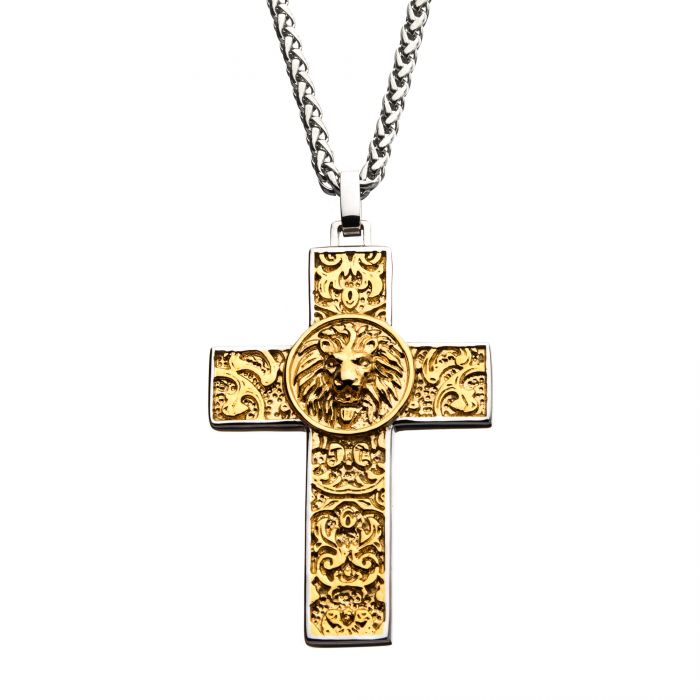 Steel with Gold IP Lion Pendant with Chain