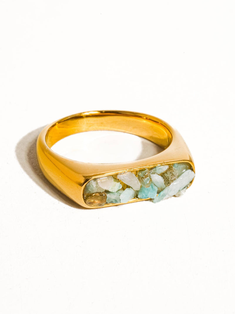 18K Gold Non-Tarnish Crushed Crystal Ring Size 7