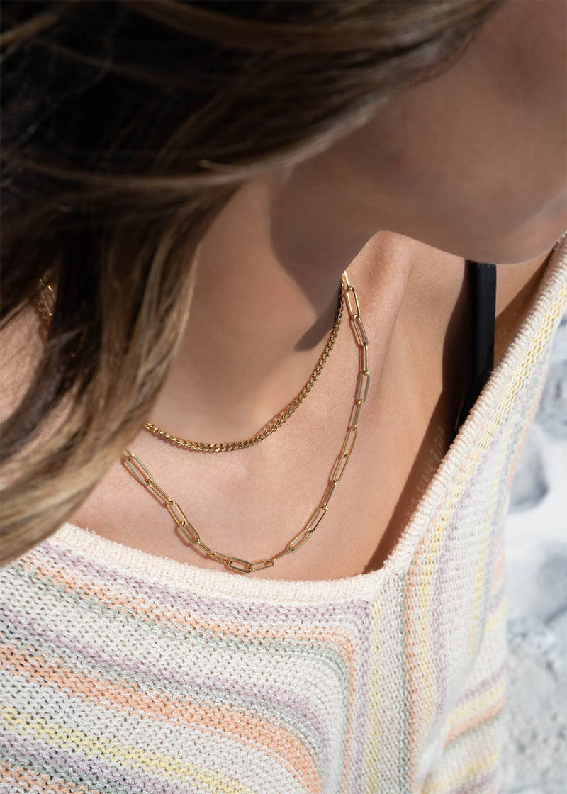 WJW | Curb and Paperclip Layered Chain Necklace