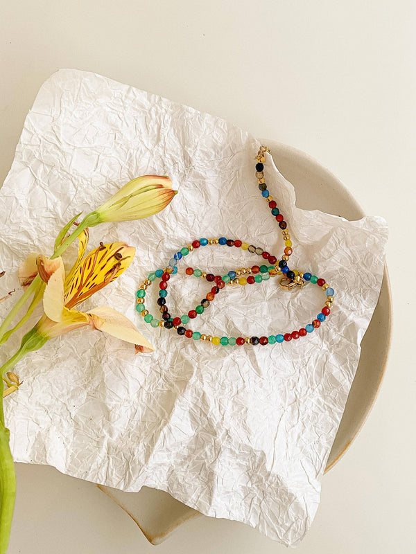 18K Gold Non-Tarnish Beaded Multi Color Necklace