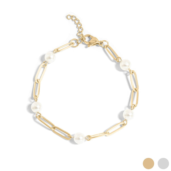 WJW | Stainless Steel Pearl Paperclip Chain Bracelet