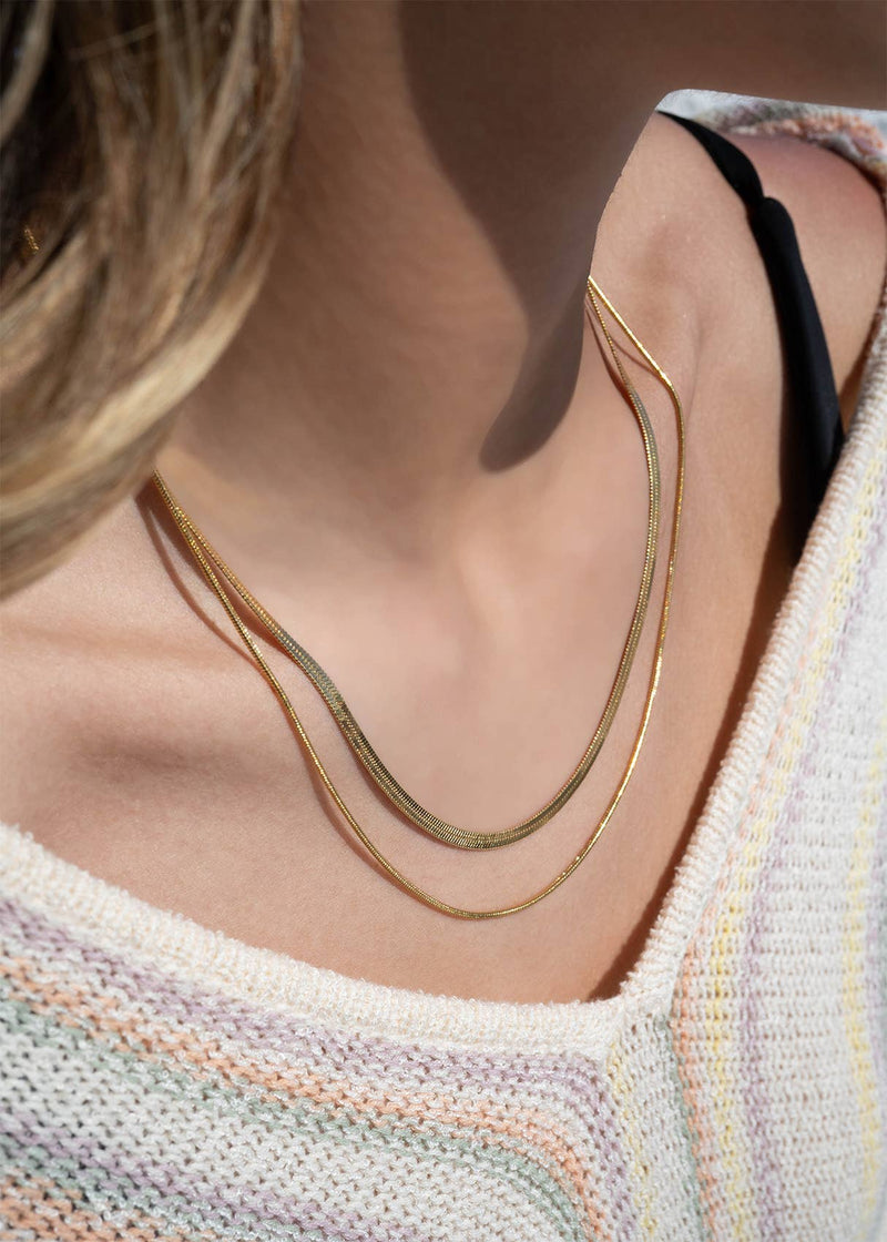 WJW | Herringbone and Snake Layered Chain Necklace