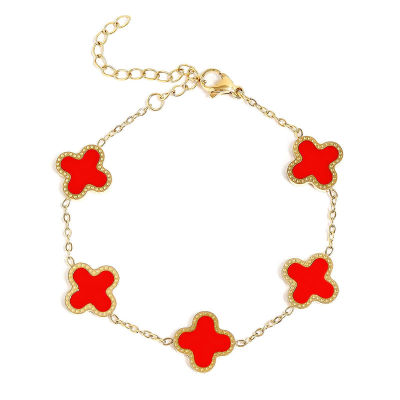WJW | 18K Gold Stainless Steel Lucky Clover Charm Bracelet