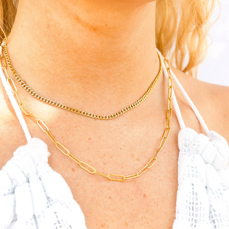 WJW | Curb and Paperclip Layered Chain Necklace