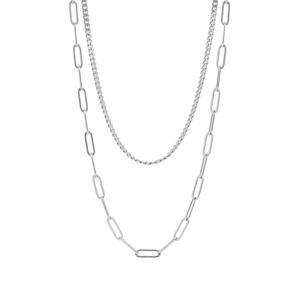WJW | Curb and Paperclip Layered Chain Necklace