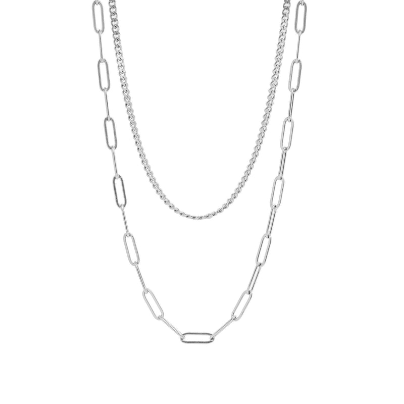 WJW | Curb and Paperclip Layered Chain Necklace