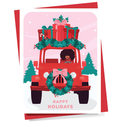 Soular Powered - Red Jeep Christmas Card