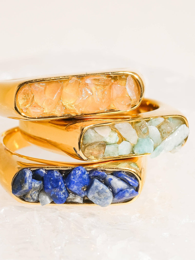 18K Gold Non-Tarnish Crushed Crystal Ring Size 7