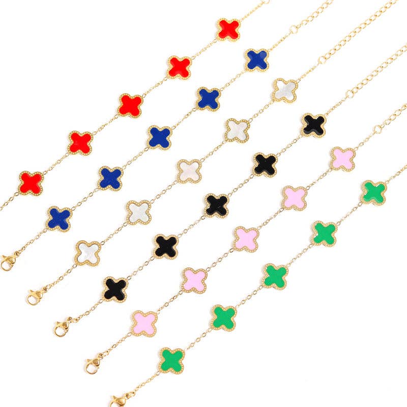 WJW | 18K Gold Stainless Steel Lucky Clover Charm Bracelet
