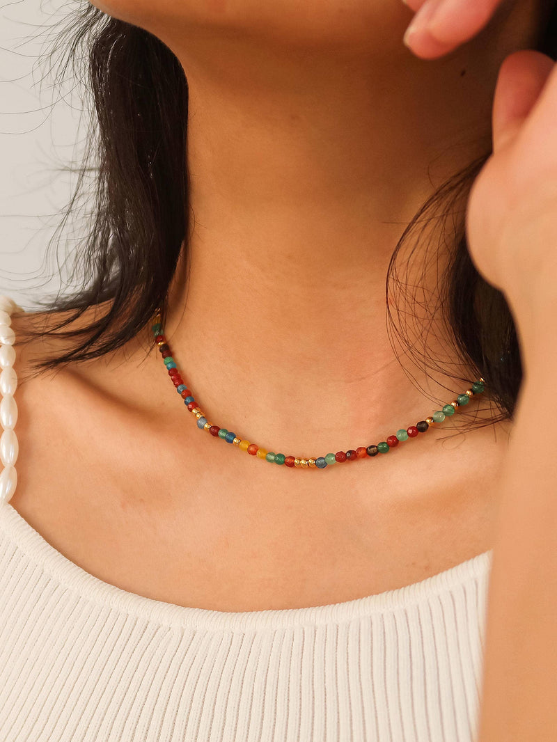 18K Gold Non-Tarnish Beaded Multi Color Necklace