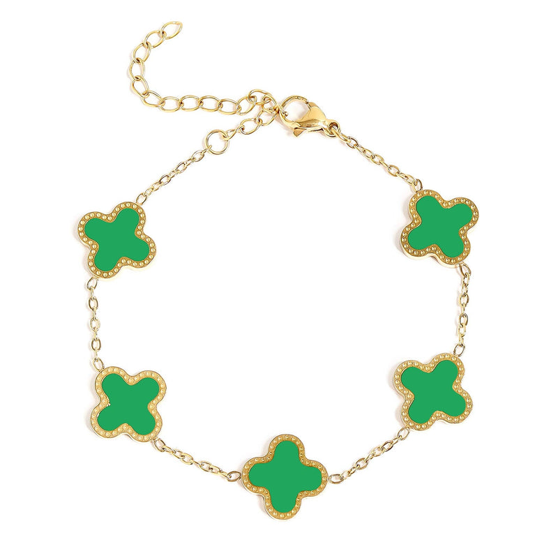 WJW | 18K Gold Stainless Steel Lucky Clover Charm Bracelet