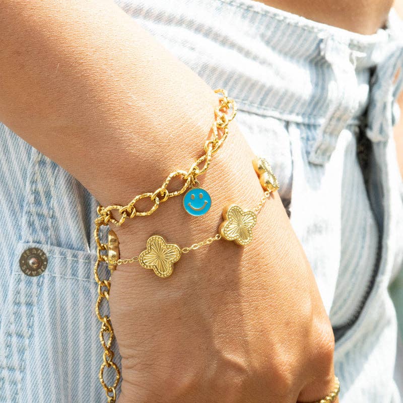 WJW | 18K Gold Stainless Steel Lucky Clover Charm Bracelet
