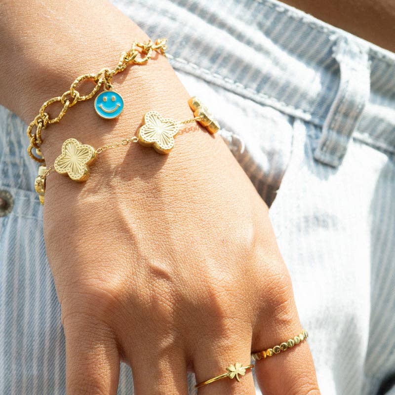 WJW | 18K Gold Stainless Steel Lucky Clover Charm Bracelet