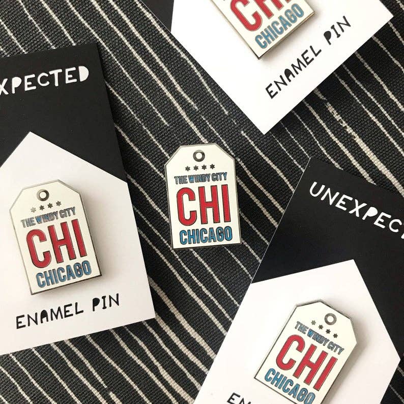 Chicago The Windy City Tag Enamel Pin