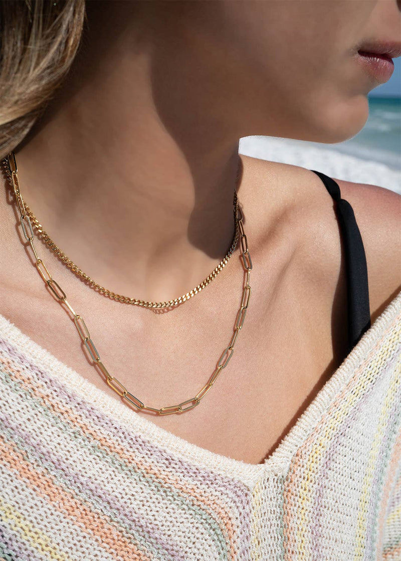 WJW | Curb and Paperclip Layered Chain Necklace