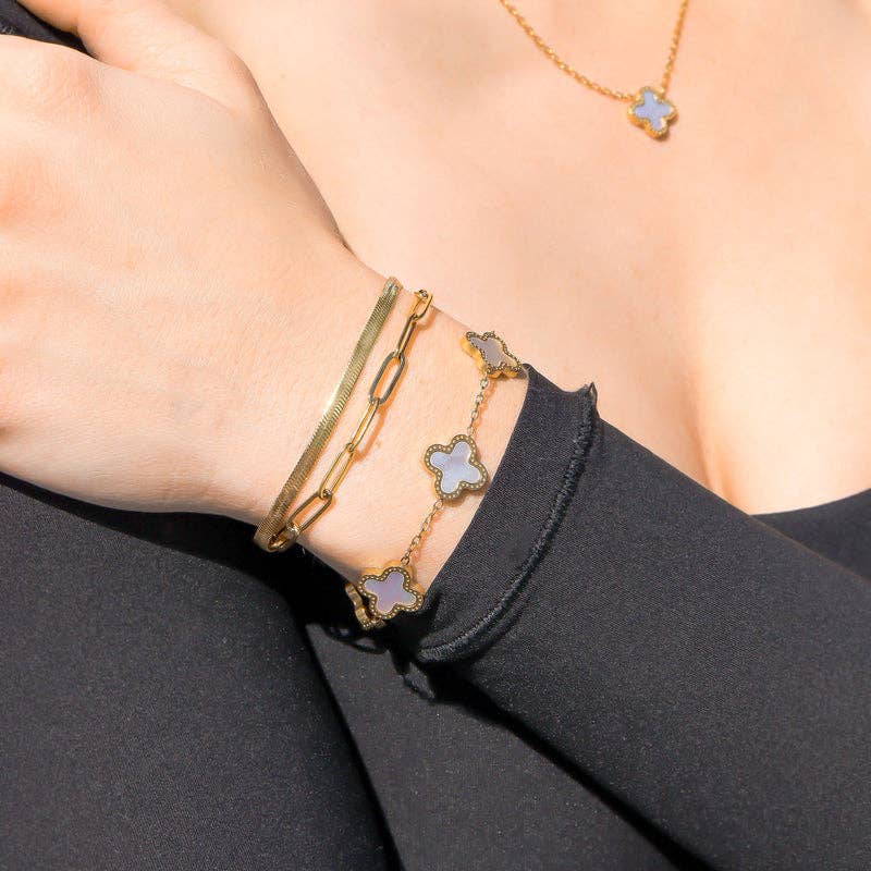 WJW | 18K Gold Stainless Steel Lucky Clover Charm Bracelet