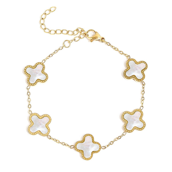 WJW | 18K Gold Stainless Steel Lucky Clover Charm Bracelet
