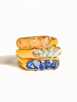 18K Gold Non-Tarnish Crushed Crystal Ring Size 7