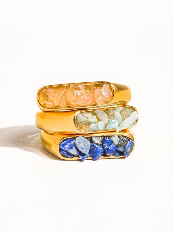 18K Gold Non-Tarnish Crushed Crystal Ring Size 7