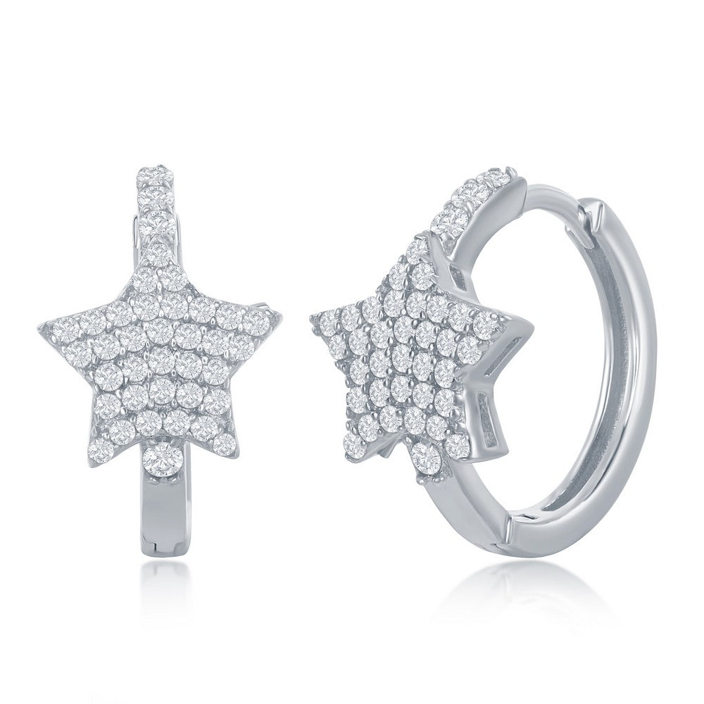 CLASSIC OF NY | Sterling Silver Micro Pave CZ Star Huggie Hoop Earrings