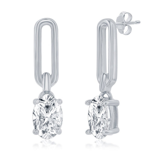 CLASSIC OF NY |Sterling Silver  Paperclip Oval CZ Earrings
