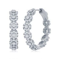 CLASSIC OF NY | Sterling Silver 25mm CZ Flower Design Hoop Earrings