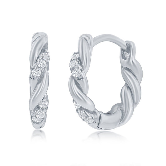 CLASSIC OF NY | Sterling Silver Intertwined CZ 13mm Huggie Hoop Earrings