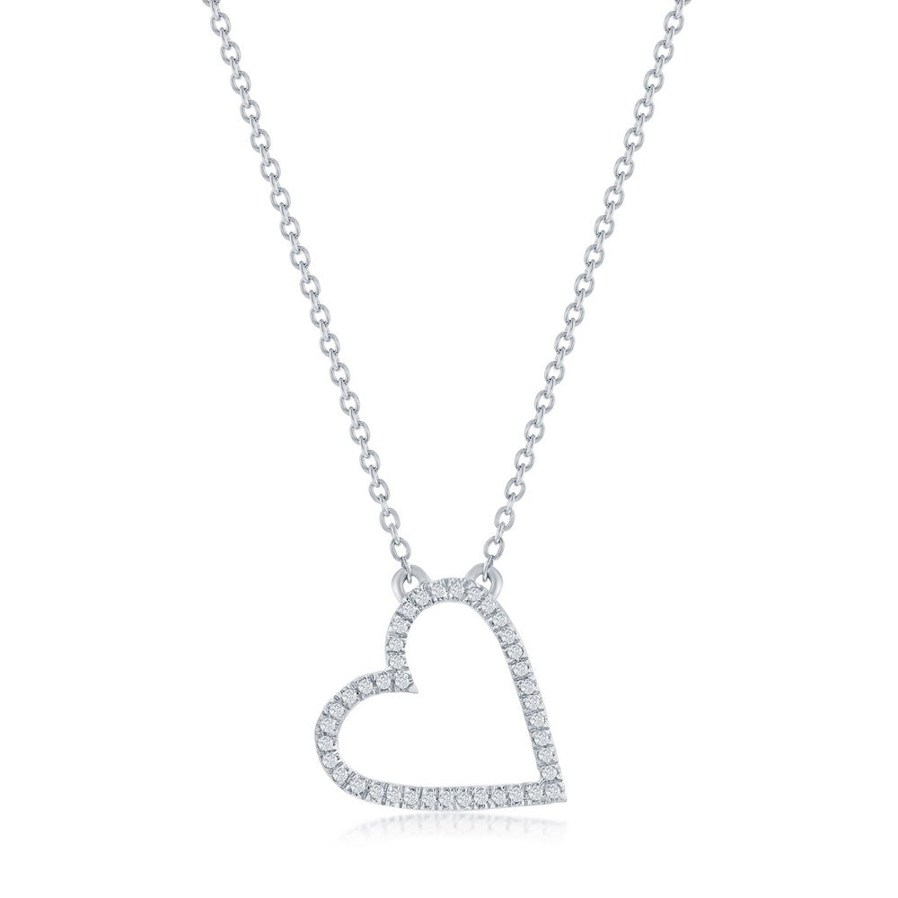 CLASSIC OF NY | Sterling Silver, Open Heart Diamond Necklace