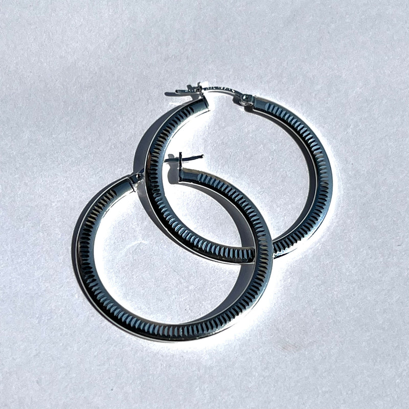AJ Exports | Sterling Silver Lined Textured Hoop Earrings