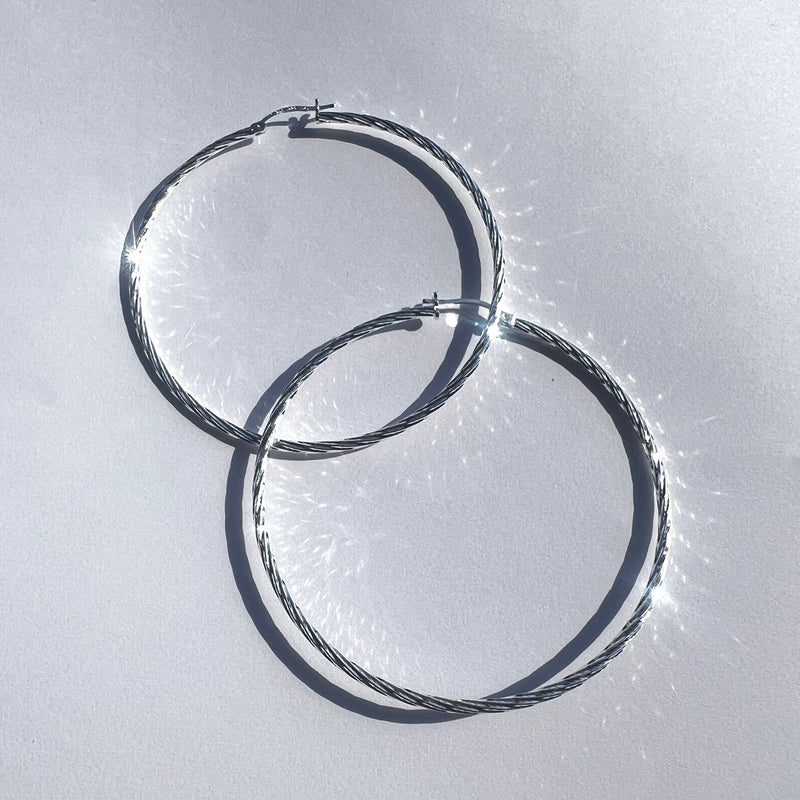 AJ Exports | Sterling Silver Thin Twisted Hoop Earrings