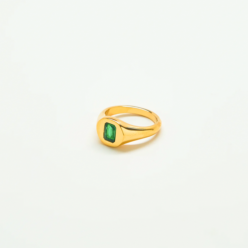 Green CZ Signet Ring