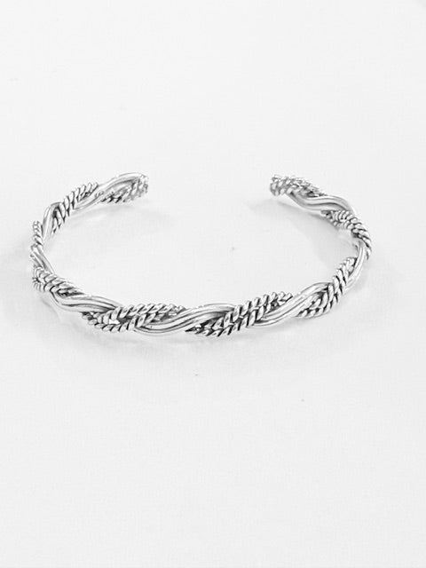 AJ Exports | Sterling Silver Twist Intertwined Open Cuff  Bracelet
