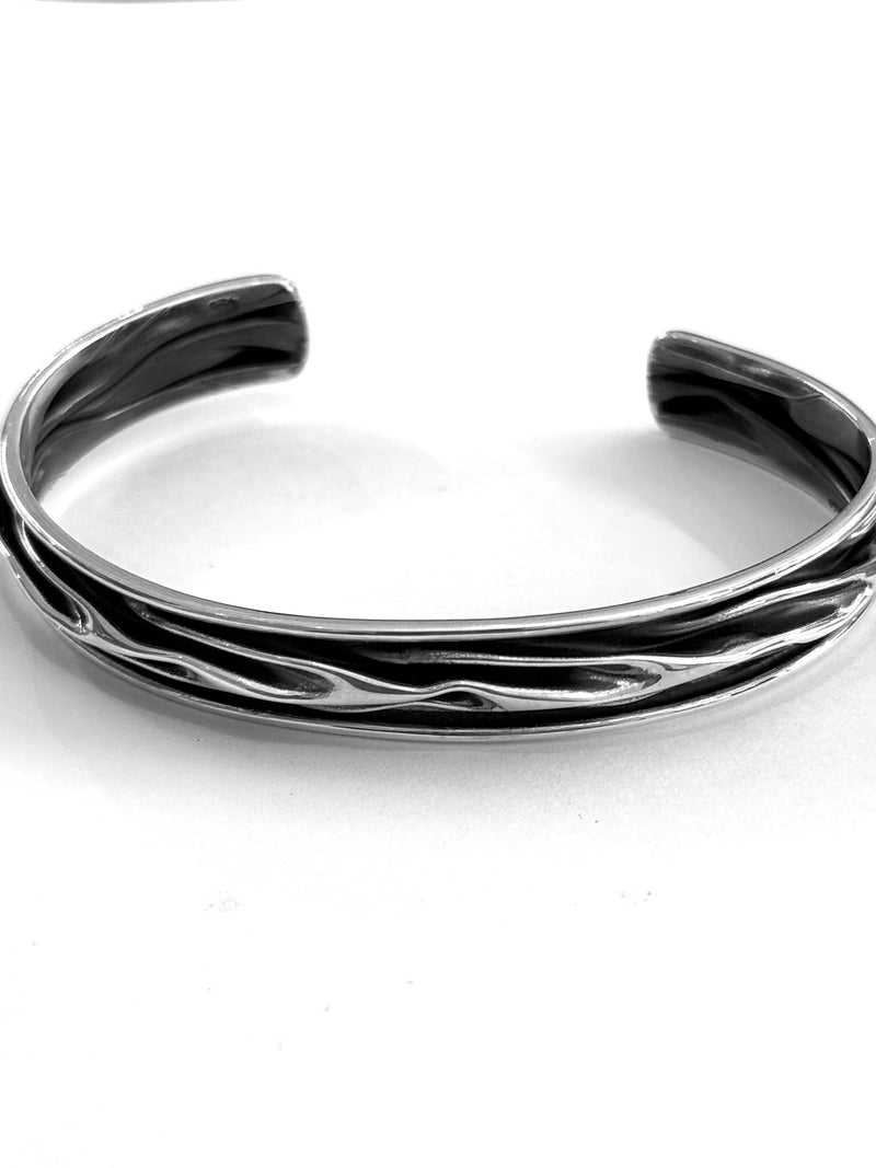 AJ Exports |  Sterling Silver Abstract Ripple Open Cuff Bracelet