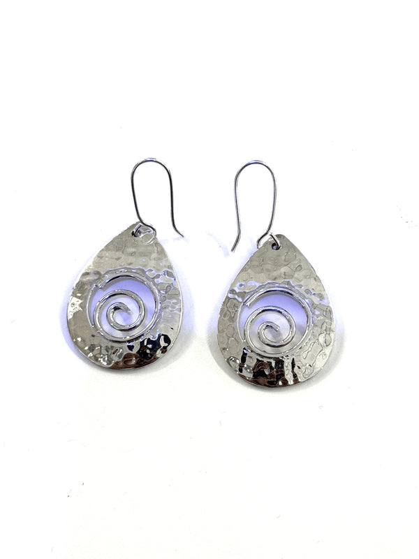 AJ Exports | Sterling Silver Hammered Cut Out Swirl Drop Earrings