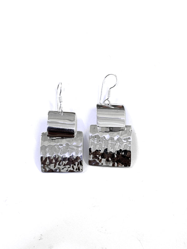 AJ Exports | Sterling Silver Hammered Square Drop Earrings