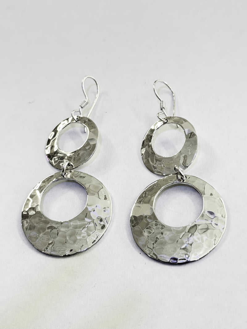 AJ Exports | Sterling Silver Hammered Cut Out Circle Drop Earrings