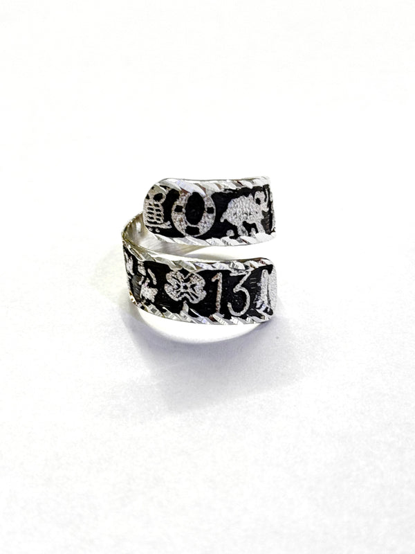AJ Exports | Sterling Silver Textured Symbol Wrap Ring