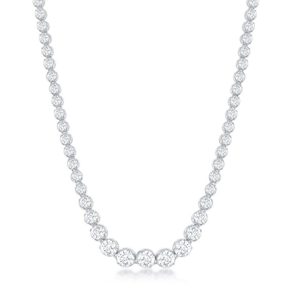 Classic of NY | Sterling Silver Bezel-Set - Graduated 3.5mm - 6mm Round CZ Tennis Necklace