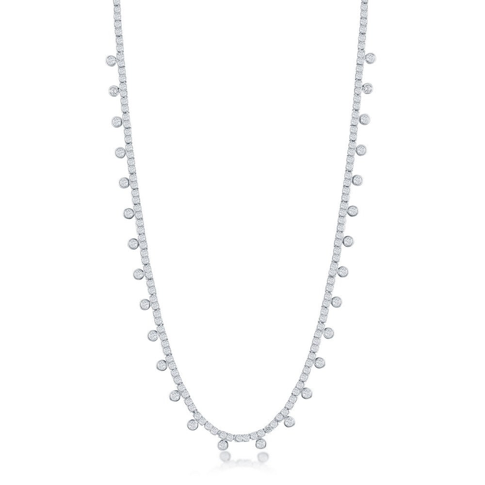 Classic of NY | Sterling Silver 2mm CZ Tennis w/Hanging CZ's Necklace