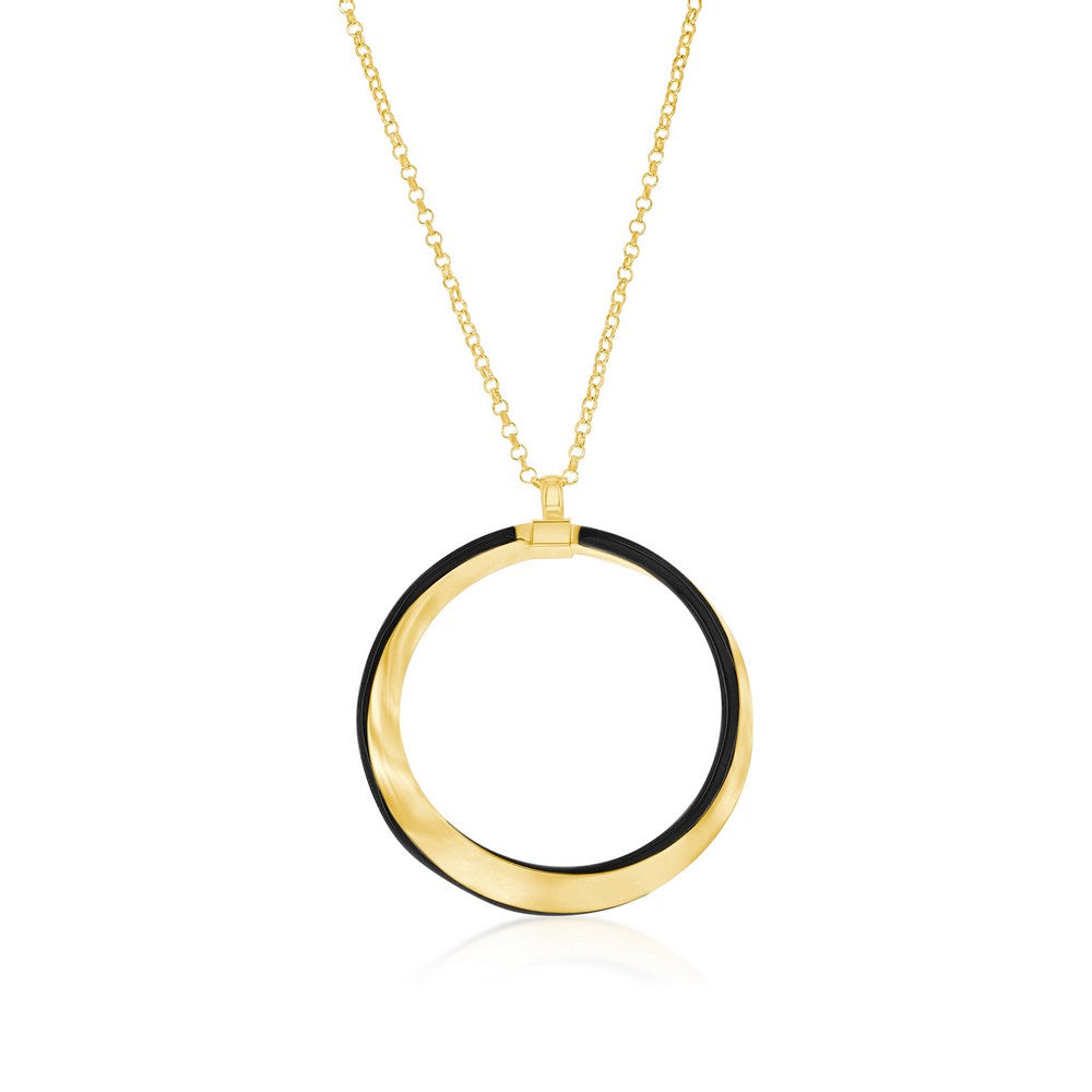 Classic of NY | Sterling Silver, Black Enamel Twist Necklace - Gold Plated