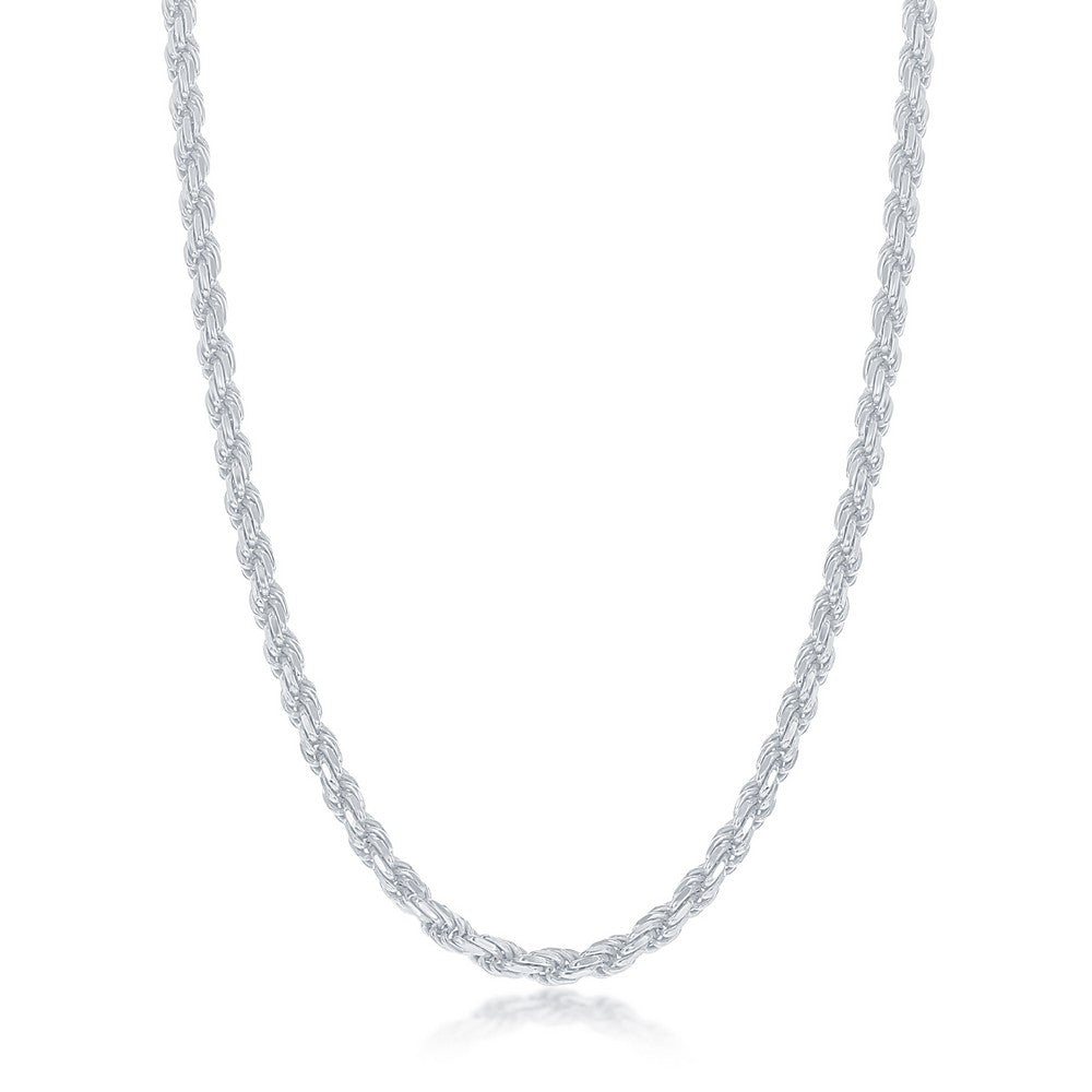 Classic Of NY | Sterling Silver 3mm Solid Diamond Cut Rope Chain - Rhodium Plated