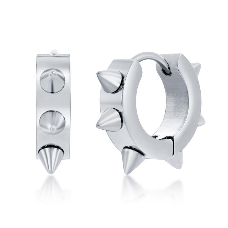 Classic of NY | Stainless Steel Spike Huggie Hoop Earrings