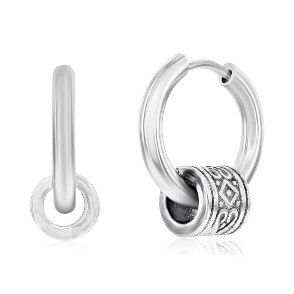 Classic of NY | Stainless Steel Spinning Designed Huggie Hoop Earrings