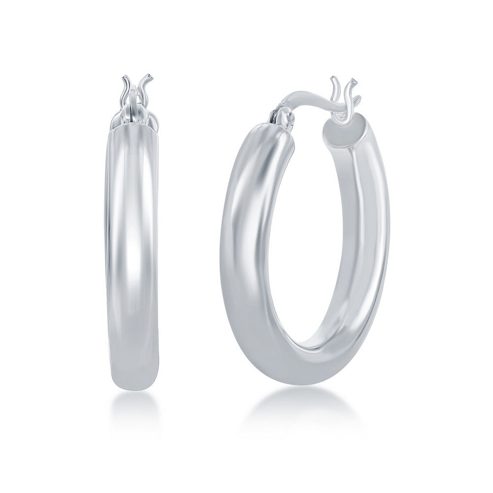Classic of NY | Sterling Silver High Polished Hoop Earrings | 4X25mm