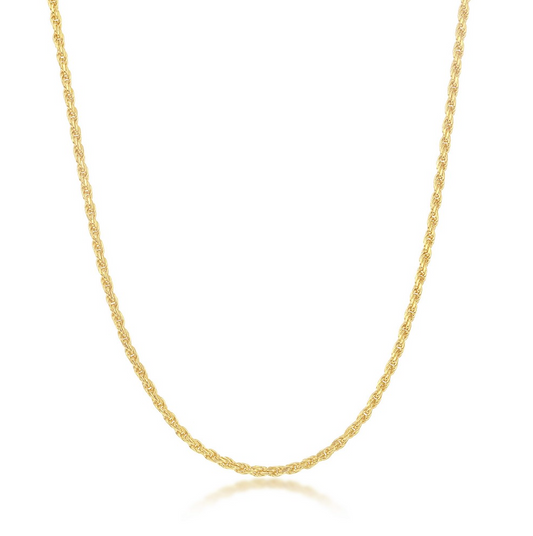 Sterling Silver 2.3mm Rope Chain - Gold Plated 22"