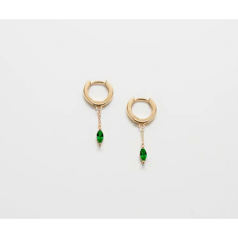 Green CZ Chain Huggie Earrings