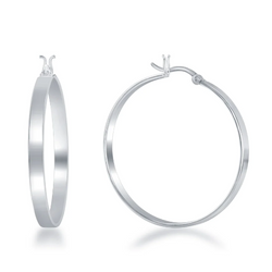 Steling Silver 4x35mm Flat Hoop Earrings