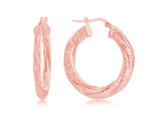 Sterling Silver Twisted Designed Hoop Earrings