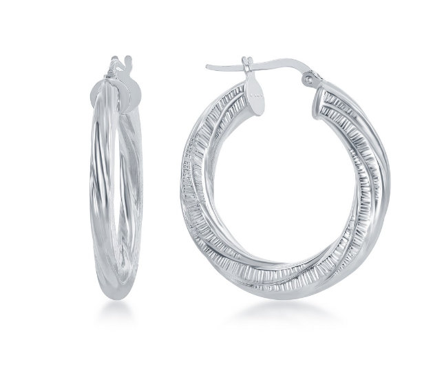 Sterling Silver Twisted Designed Hoop Earrings